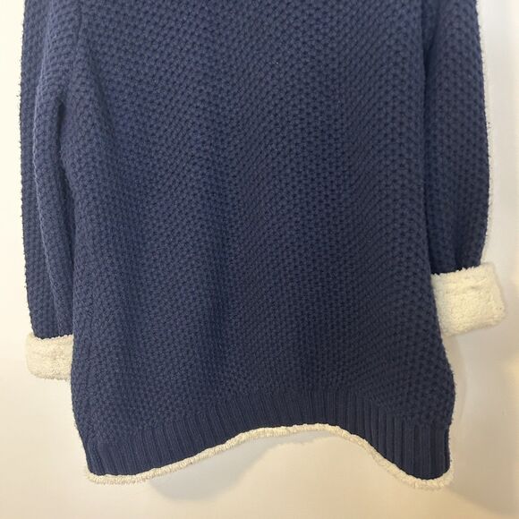 LL Bean Knit Cardigan Shearling Sherpa Lined Navy Blue Hooded Long - Large - Picture 11 of 16